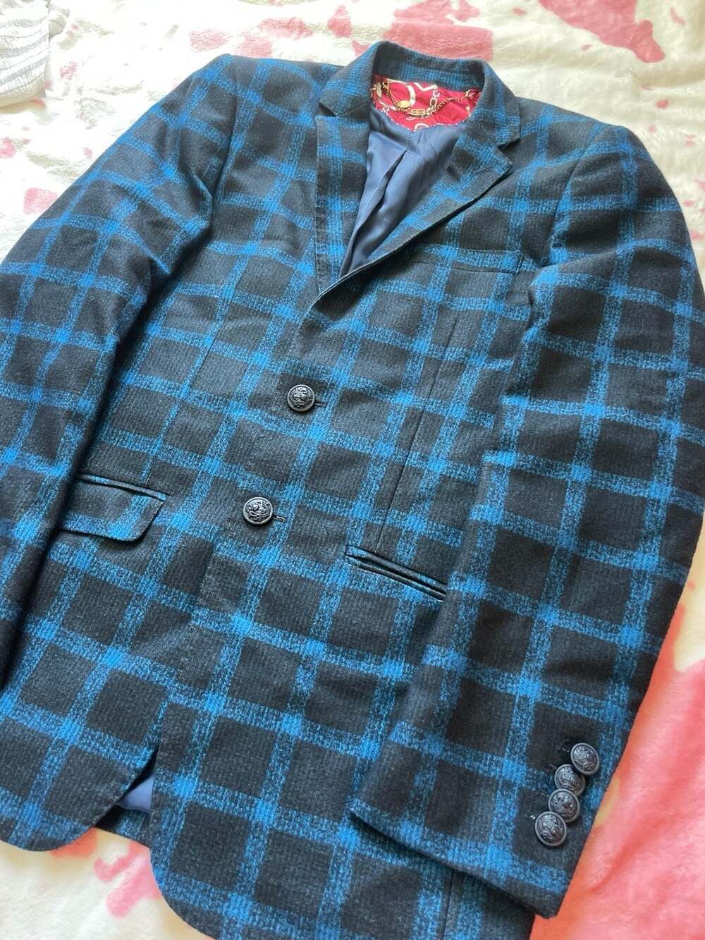 Elie Balleh Blue and Black Plaid Blazer Sport Coat Boy's Size XL 18/20